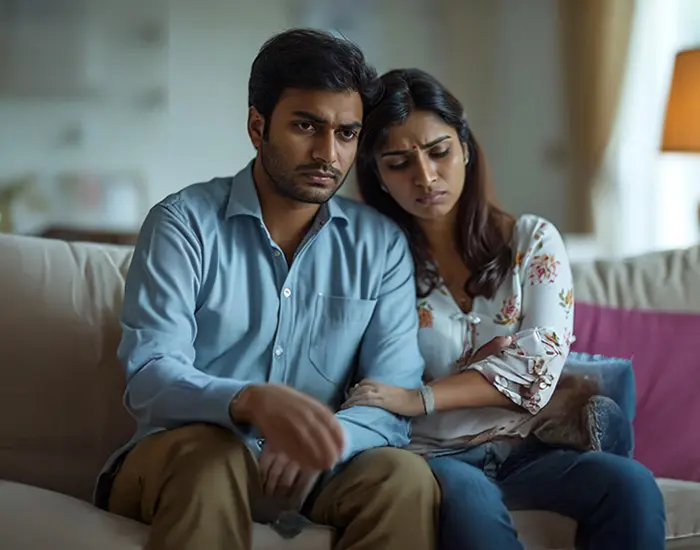 Happy couple embracing and smiling